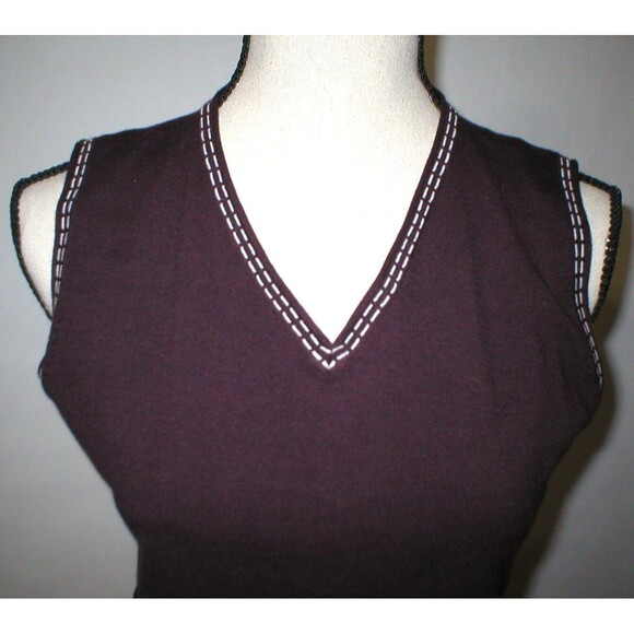 NWT Womens Worth New York Designer Sweater M Merlot Dark Red Wine Stitched V Top - Picture 3 of 9